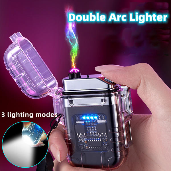 Transparent Shell Double Arc Lighter  Waterproof And Windproof Outdoor Lighter Lighting Multi-purpose Electronic Cigarette Lighter
