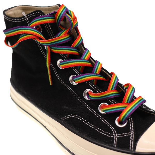 Rainbow Gradient Color Shoelace White Shoes Canvas Shoes