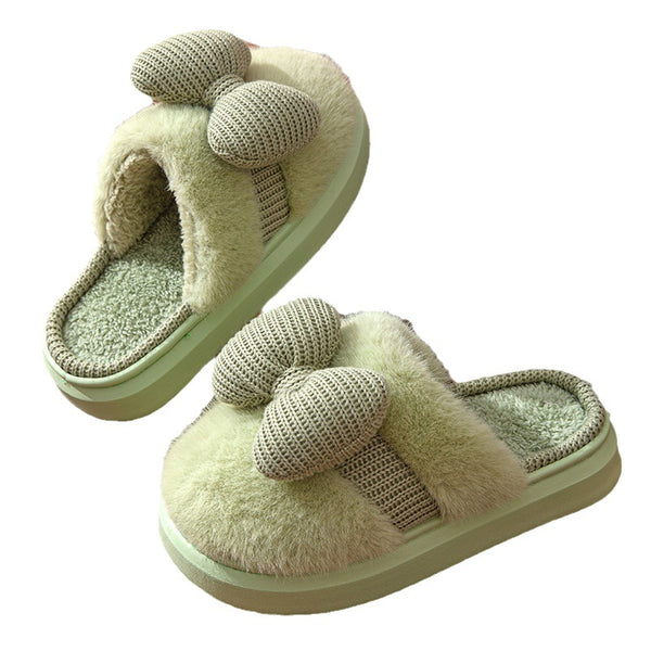 Bow Indoor Thickening Plush Cotton Slippers