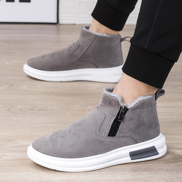 Fashion Snow Boots For Men Winter Warm Flat Cotton Plush Shoes With Side Zipper Casual Daily Fleece Ankle Boot