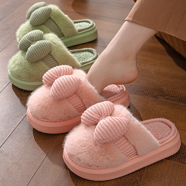 Bow Indoor Thickening Plush Cotton Slippers