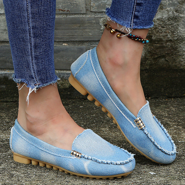 Pure Blue Denim Viscose Shoes Pointed Toe Low-top Shoes