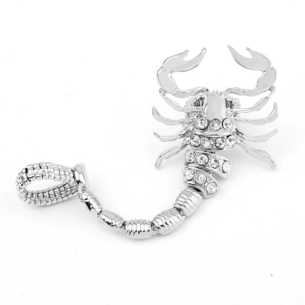 Big Scorpion Ring Gold Silver Crystal Scorpion Tail Elastic Double Finger Rings For Women Men